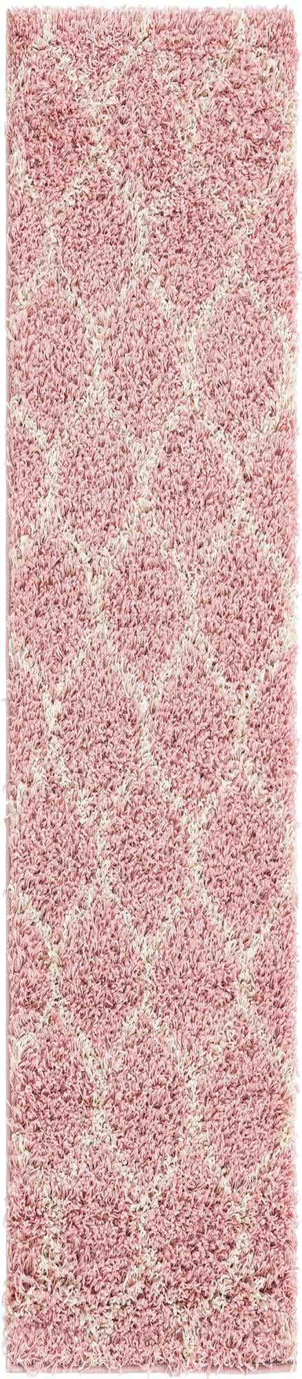 Light Pink 3' 3 x 16' 5 Trellis Shag Runner Area Rug Thick Soft Touch Fluffy & Plush Shaggy Pile