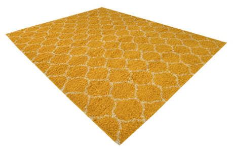 Yellow 10' x 13' Trellis Shag Rectangle Area Rug Thick Soft Touch Fluffy & Plush Shaggy Pile Geometric Modern Unique Carpet for Home Interior Design for Sale at Rug Engine