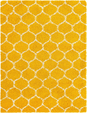 Yellow 10' x 13' Trellis Shag Rectangle Area Rug Thick Soft Touch Fluffy & Plush Shaggy Pile
