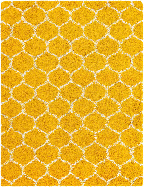 Yellow 10' x 13' Trellis Shag Rectangle Area Rug Thick Soft Touch Fluffy & Plush Shaggy Pile Geometric Modern Unique Carpet for Home Interior Design for Sale at Rug Engine