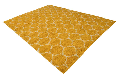 Yellow 9' x 12' Trellis Shag Rectangle Area Rug Thick Soft Touch Fluffy & Plush Shaggy Pile Geometric Modern Unique Carpet for Home Interior Design for Sale at Rug Engine