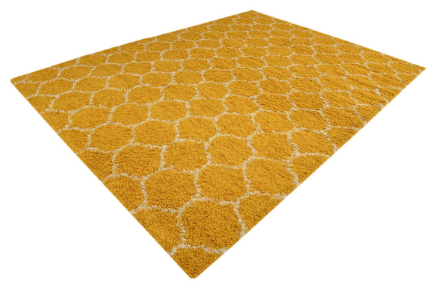 Yellow 9' x 12' Trellis Shag Rectangle Area Rug Thick Soft Touch Fluffy & Plush Shaggy Pile