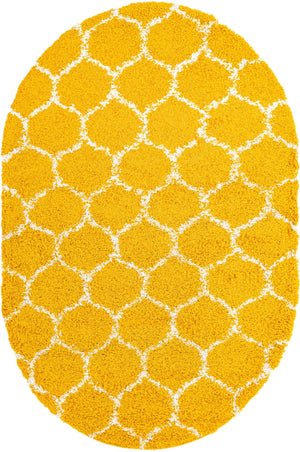 Yellow 5' 3 x 8' Trellis Shag Oval Area Rug Thick Soft Touch Fluffy & Plush Shaggy Pile