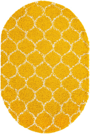 Yellow 4' x 6' Trellis Shag Oval Area Rug Thick Soft Touch Fluffy & Plush Shaggy Pile