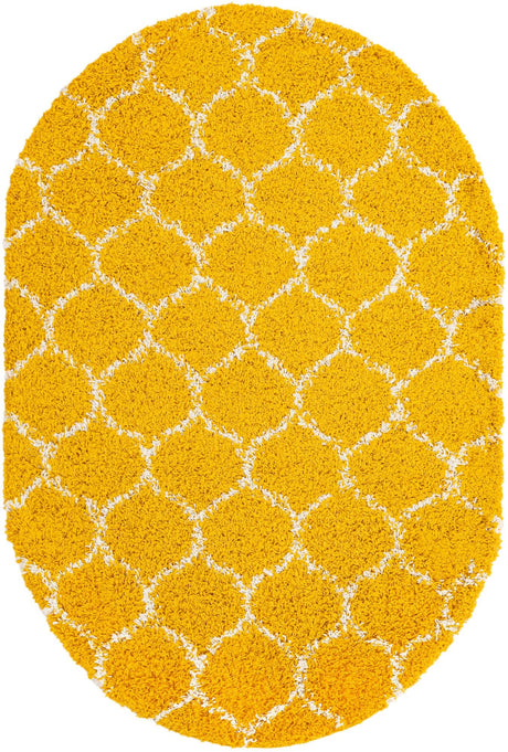 Yellow 4' x 6' Trellis Shag Oval Area Rug Thick Soft Touch Fluffy & Plush Shaggy Pile Geometric Modern Unique Carpet for Home Interior Design for Sale at Rug Engine