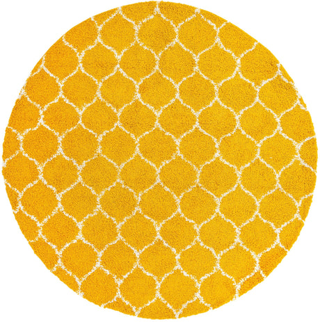 Yellow 10' x 10' Trellis Shag Round Area Rug Thick Soft Touch Fluffy & Plush Shaggy Pile Geometric Modern Unique Carpet for Home Interior Design for Sale at Rug Engine