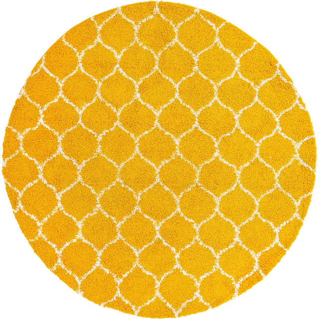 Yellow 10' x 10' Trellis Shag Round Area Rug Thick Soft Touch Fluffy & Plush Shaggy Pile
