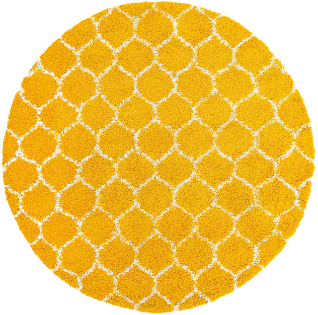 Yellow 7' 10 x 7' 10 Trellis Shag Round Area Rug Thick Soft Touch Fluffy & Plush Shaggy Pile