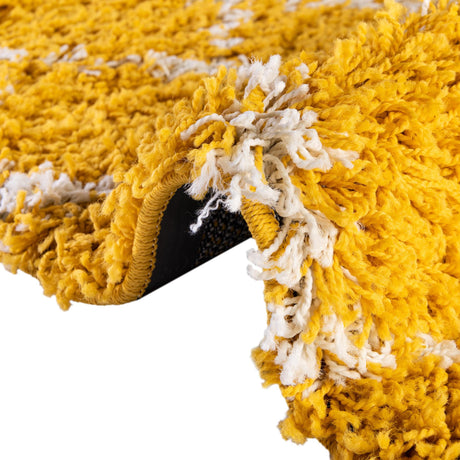 Yellow 10' x 10' Trellis Shag Round Area Rug Thick Soft Touch Fluffy & Plush Shaggy Pile Geometric Modern Unique Carpet for Home Interior Design for Sale at Rug Engine