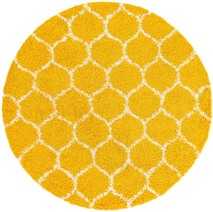 Yellow 5' 3 x 5' 3 Trellis Shag Round Area Rug Thick Soft Touch Fluffy & Plush Shaggy Pile