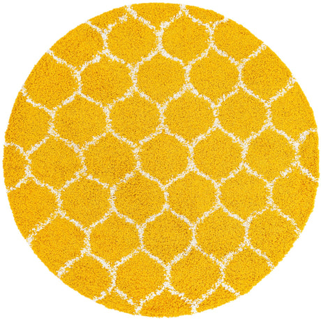 Yellow 5' 3 x 5' 3 Trellis Shag Round Area Rug Thick Soft Touch Fluffy & Plush Shaggy Pile Geometric Modern Unique Carpet for Home Interior Design for Sale at Rug Engine