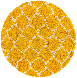 Yellow 3' 3 x 3' 3 Trellis Shag Round Area Rug Thick Soft Touch Fluffy & Plush Shaggy Pile