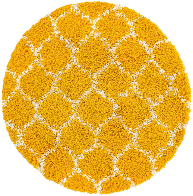 Yellow 3' 3 x 3' 3 Trellis Shag Round Area Rug Thick Soft Touch Fluffy & Plush Shaggy Pile