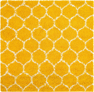 Yellow 10' x 10' Trellis Shag Square Area Rug Thick Soft Touch Fluffy & Plush Shaggy Pile