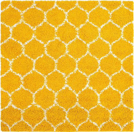 Yellow 10' x 10' Trellis Shag Square Area Rug Thick Soft Touch Fluffy & Plush Shaggy Pile Geometric Modern Unique Carpet for Home Interior Design for Sale at Rug Engine