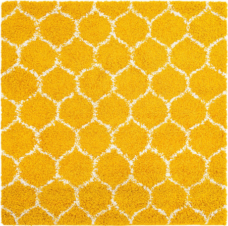 Yellow 7' 10 x 7' 10 Trellis Shag Square Area Rug Thick Soft Touch Fluffy & Plush Shaggy Pile Geometric Modern Unique Carpet for Home Interior Design for Sale at Rug Engine