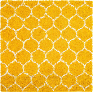 Yellow 6' x 6' Trellis Shag Square Area Rug Thick Soft Touch Fluffy & Plush Shaggy Pile
