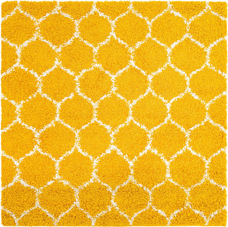 Yellow 6' x 6' Trellis Shag Square Area Rug Thick Soft Touch Fluffy & Plush Shaggy Pile Geometric Modern Unique Carpet for Home Interior Design for Sale at Rug Engine
