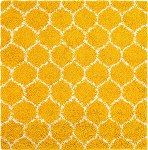 Yellow 4' x 4' Trellis Shag Square Area Rug Thick Soft Touch Fluffy & Plush Shaggy Pile