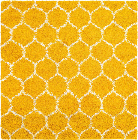 Yellow 4' x 4' Trellis Shag Square Area Rug Thick Soft Touch Fluffy & Plush Shaggy Pile Geometric Modern Unique Carpet for Home Interior Design for Sale at Rug Engine