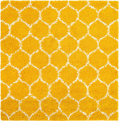 Yellow 5' 3 x 5' 3 Trellis Shag Square Area Rug Thick Soft Touch Fluffy & Plush Shaggy Pile Geometric Modern Unique Carpet for Home Interior Design for Sale at Rug Engine