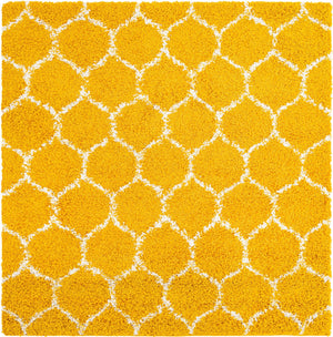 Yellow 3' 3 x 3' 3 Trellis Shag Square Area Rug Thick Soft Touch Fluffy & Plush Shaggy Pile