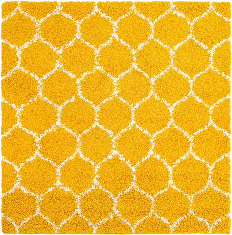 Yellow 3' 3 x 3' 3 Trellis Shag Square Area Rug Thick Soft Touch Fluffy & Plush Shaggy Pile Geometric Modern Unique Carpet for Home Interior Design for Sale at Rug Engine