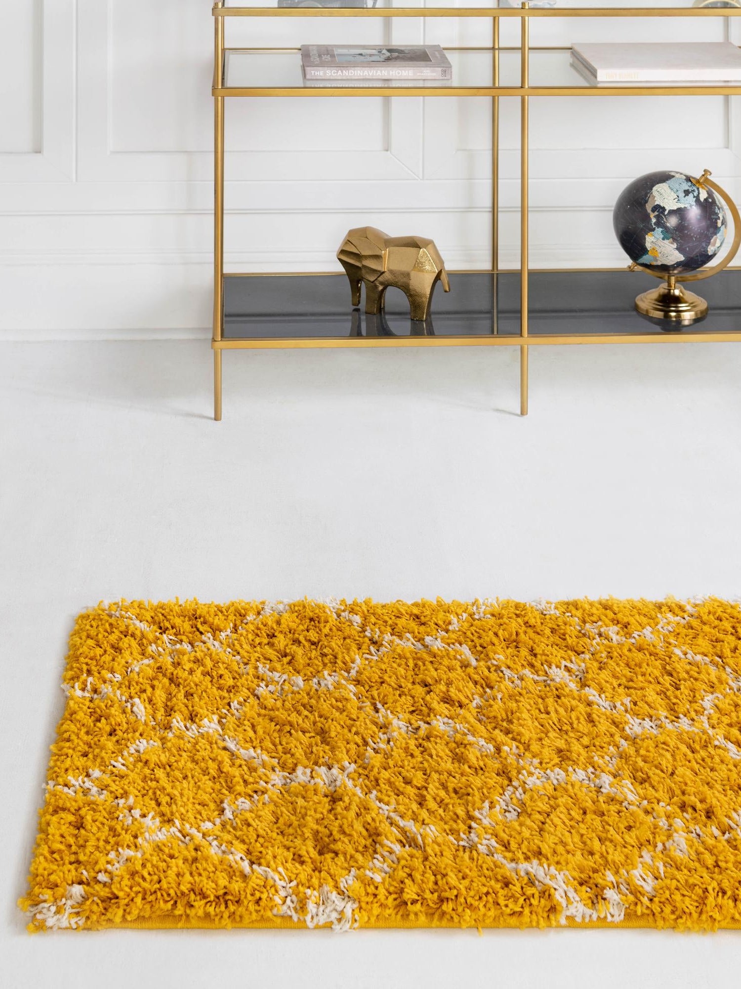 Yellow 2' x 7' Trellis Shag Runner Area Rug Thick Soft Touch Fluffy & Plush Shaggy Pile Geometric Modern Unique Carpet for Home Interior Design for Sale at Rug Engine
