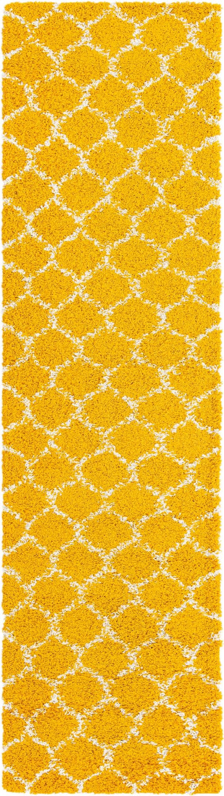 Yellow 2' x 8' Trellis Shag Runner Area Rug Thick Soft Touch Fluffy & Plush Shaggy Pile Geometric Modern Unique Carpet for Home Interior Design for Sale at Rug Engine