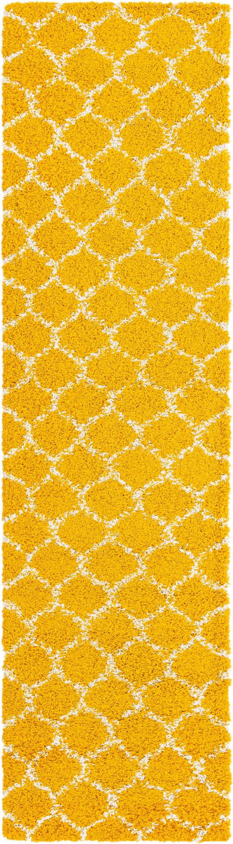 Yellow 2' 7 x 10' Trellis Shag Runner Area Rug Thick Soft Touch Fluffy & Plush Shaggy Pile Geometric Modern Unique Carpet for Home Interior Design for Sale at Rug Engine