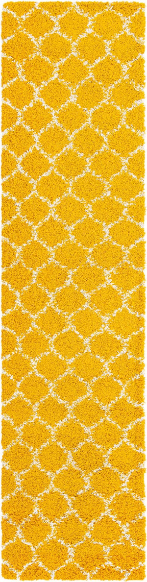 Yellow 2' 7 x 12' Trellis Shag Runner Area Rug Thick Soft Touch Fluffy & Plush Shaggy Pile