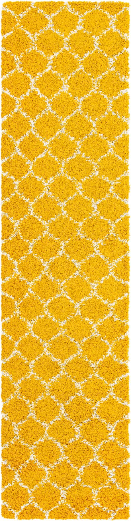 Yellow 2' 7 x 12' Trellis Shag Runner Area Rug Thick Soft Touch Fluffy & Plush Shaggy Pile Geometric Modern Unique Carpet for Home Interior Design for Sale at Rug Engine
