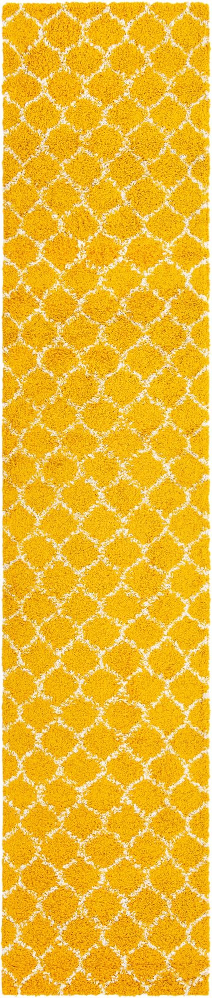 Yellow 3' 3 x 16' 5 Trellis Shag Runner Area Rug Thick Soft Touch Fluffy & Plush Shaggy Pile Geometric Modern Unique Carpet for Home Interior Design for Sale at Rug Engine