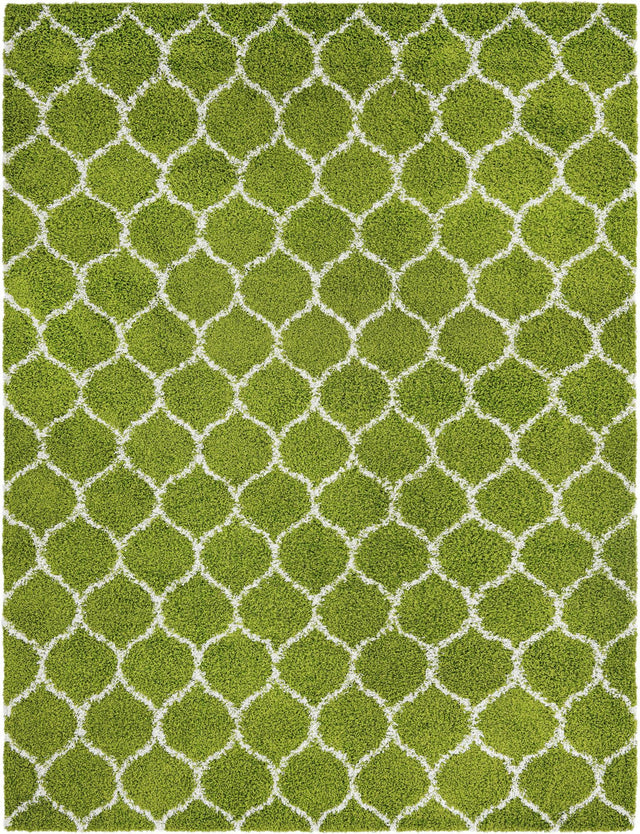 Green 10' x 13' Trellis Shag Rectangle Area Rug Thick Soft Touch Fluffy & Plush Shaggy Pile