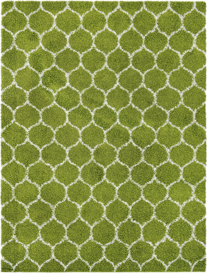 Green 9' x 12' Trellis Shag Rectangle Area Rug Thick Soft Touch Fluffy & Plush Shaggy Pile