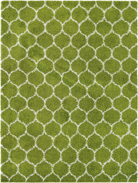 Green 9' x 12' Trellis Shag Rectangle Area Rug Thick Soft Touch Fluffy & Plush Shaggy Pile Geometric Modern Unique Carpet for Home Interior Design for Sale at Rug Engine
