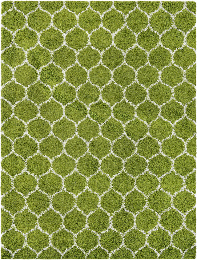 Green 9' x 12' Trellis Shag Rectangle Area Rug Thick Soft Touch Fluffy & Plush Shaggy Pile