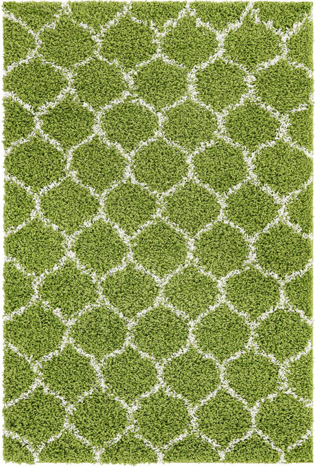 Green 4' x 6' Trellis Shag Rectangle Area Rug Thick Soft Touch Fluffy & Plush Shaggy Pile Geometric Modern Unique Carpet for Home Interior Design for Sale at Rug Engine