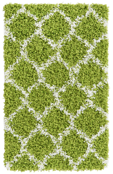 Green 2' x 3' Trellis Shag Rectangle Area Rug Thick Soft Touch Fluffy & Plush Shaggy Pile Geometric Modern Unique Carpet for Home Interior Design for Sale at Rug Engine
