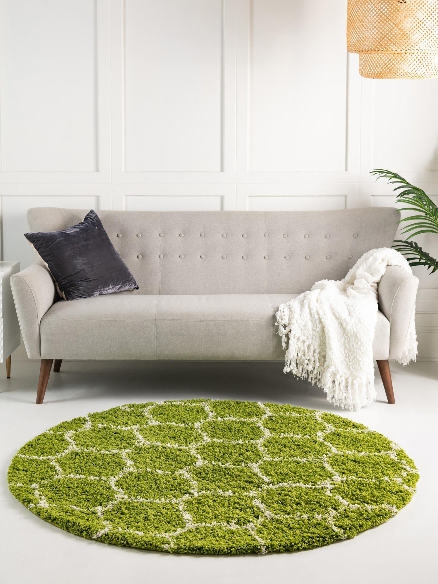 Green 7' 10 x 7' 10 Trellis Shag Round Area Rug Thick Soft Touch Fluffy & Plush Shaggy Pile Geometric Modern Unique Carpet for Home Interior Design for Sale at Rug Engine