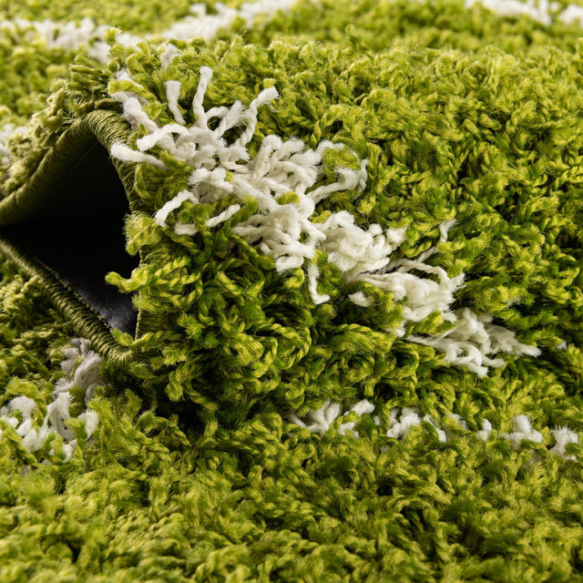 Green 10' x 10' Trellis Shag Round Area Rug Thick Soft Touch Fluffy & Plush Shaggy Pile
