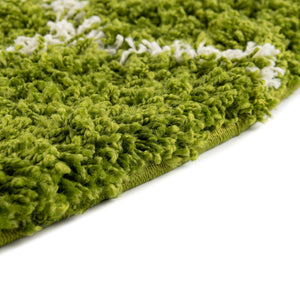 Green 7' 10 x 7' 10 Trellis Shag Round Area Rug Thick Soft Touch Fluffy & Plush Shaggy Pile