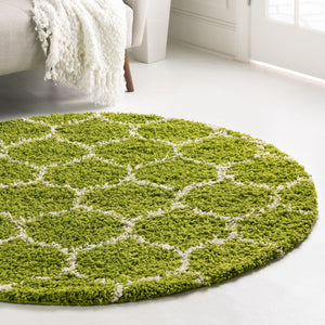 Green 5' 3 x 5' 3 Trellis Shag Round Area Rug Thick Soft Touch Fluffy & Plush Shaggy Pile
