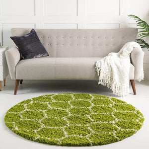 Green 5' 3 x 5' 3 Trellis Shag Round Area Rug Thick Soft Touch Fluffy & Plush Shaggy Pile