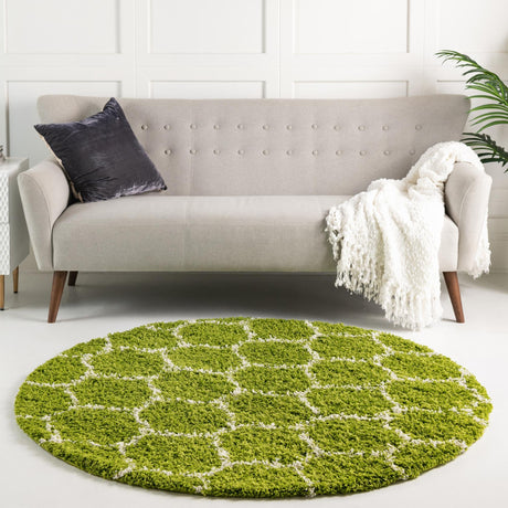 Green 5' 3 x 5' 3 Trellis Shag Round Area Rug Thick Soft Touch Fluffy & Plush Shaggy Pile Geometric Modern Unique Carpet for Home Interior Design for Sale at Rug Engine