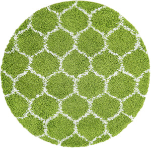 Green 5' 3 x 5' 3 Trellis Shag Round Area Rug Thick Soft Touch Fluffy & Plush Shaggy Pile