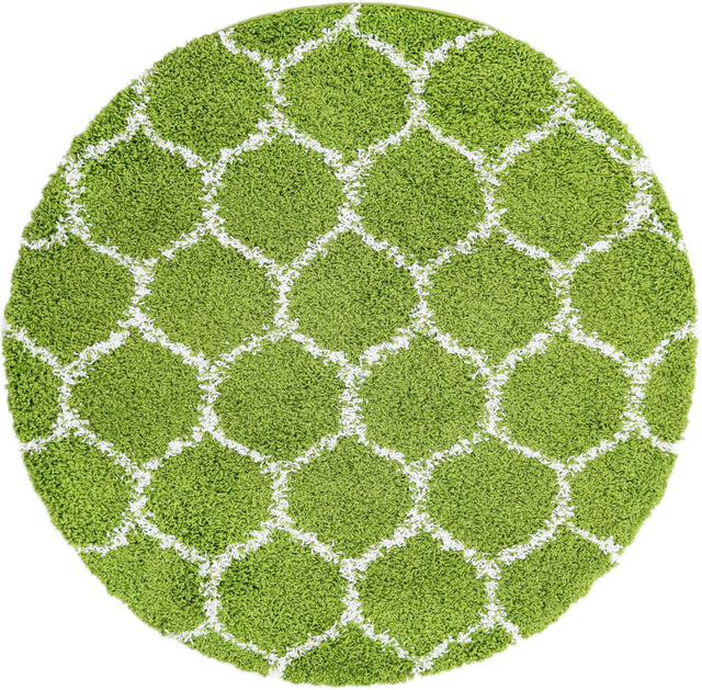 Green 5' 3 x 5' 3 Trellis Shag Round Area Rug Thick Soft Touch Fluffy & Plush Shaggy Pile