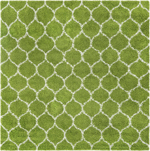 Green 10' x 10' Trellis Shag Square Area Rug Thick Soft Touch Fluffy & Plush Shaggy Pile