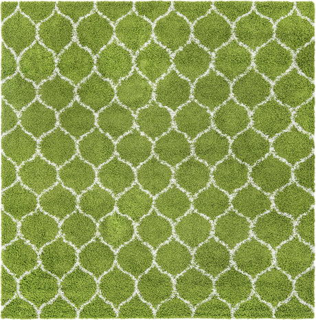 Green 10' x 10' Trellis Shag Square Area Rug Thick Soft Touch Fluffy & Plush Shaggy Pile Geometric Modern Unique Carpet for Home Interior Design for Sale at Rug Engine