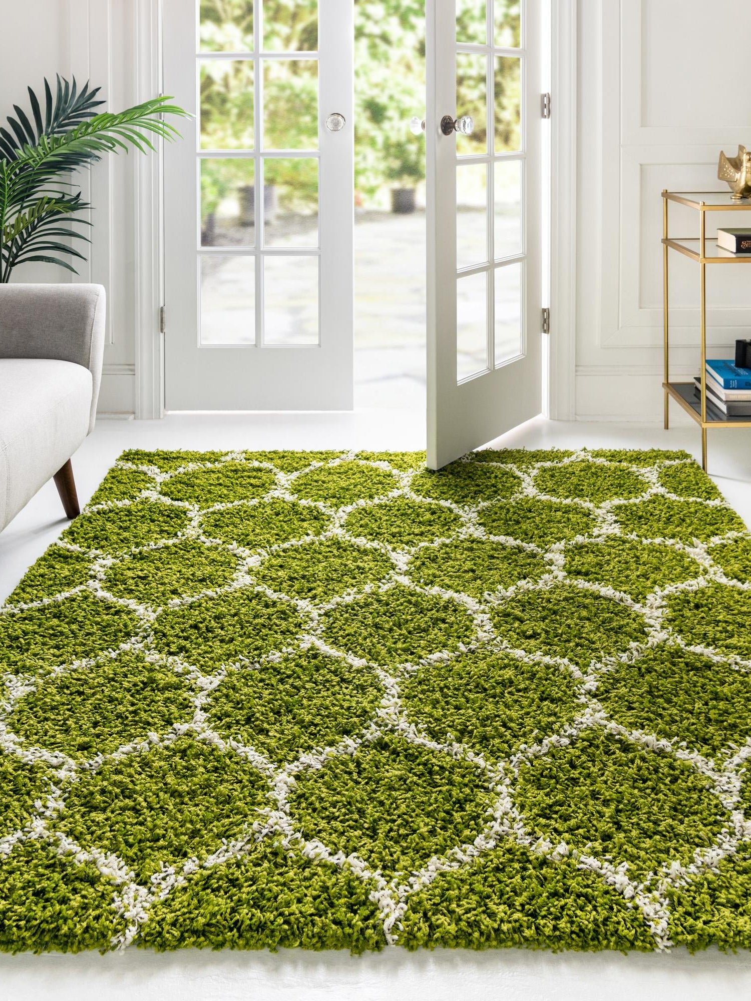 Green 5' 3 x 5' 3 Trellis Shag Square Area Rug Thick Soft Touch Fluffy & Plush Shaggy Pile Geometric Modern Unique Carpet for Home Interior Design for Sale at Rug Engine